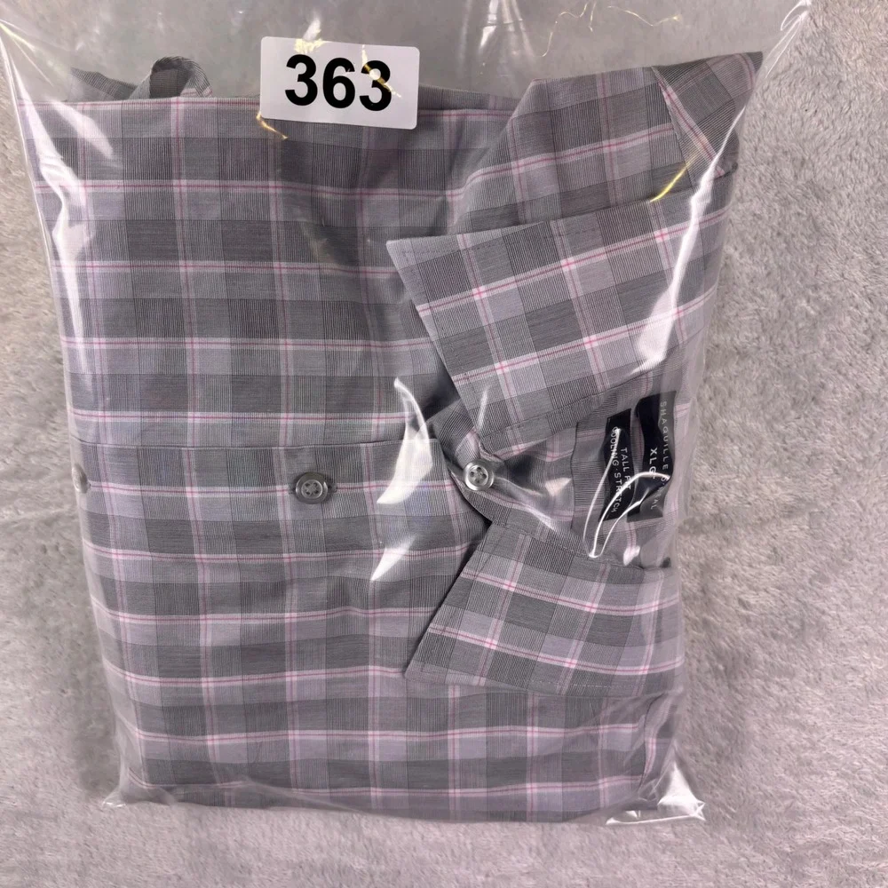 Shaquille‎ O'Neal Men's Button Down Shirt XLG Tall Fit Gray Plaid Long Sleeve